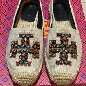 Tory burch Natural linen Embelished espadrilles